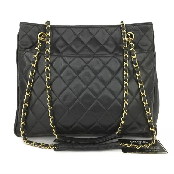 CHANEL CC Logo Lambskin Chain Large Shoulder Tote Bag - Picture 1 of 12